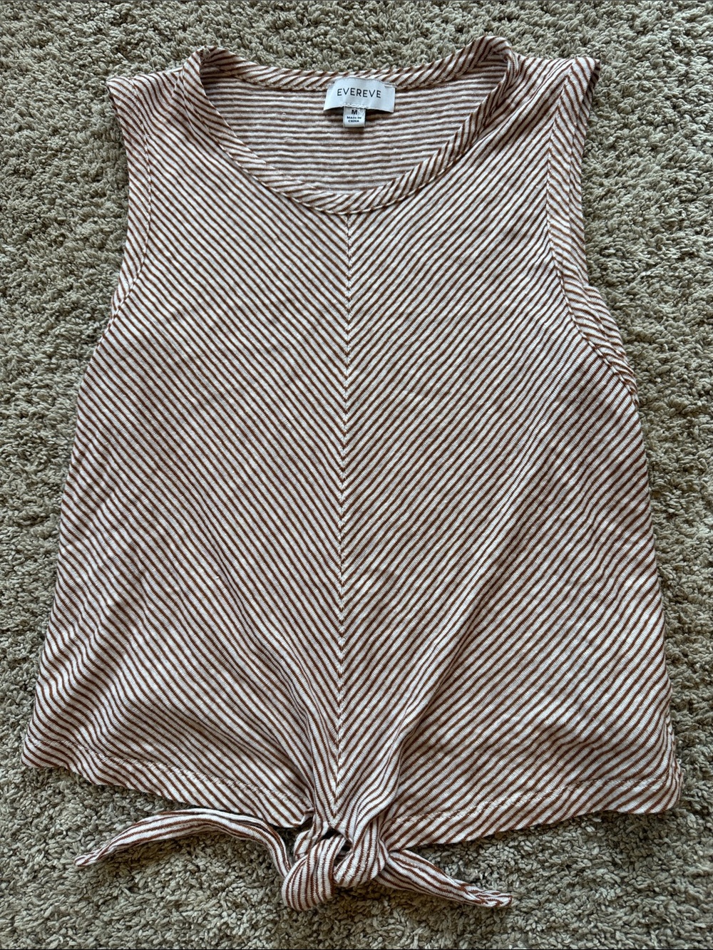 Evereve Striped Tie-Front Tank in Brown and Cream